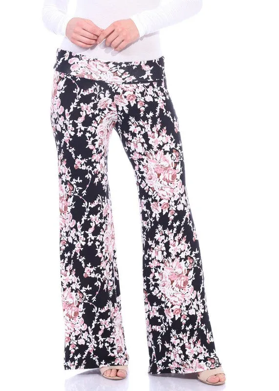 Printed Fold-Over Palazzo Pants