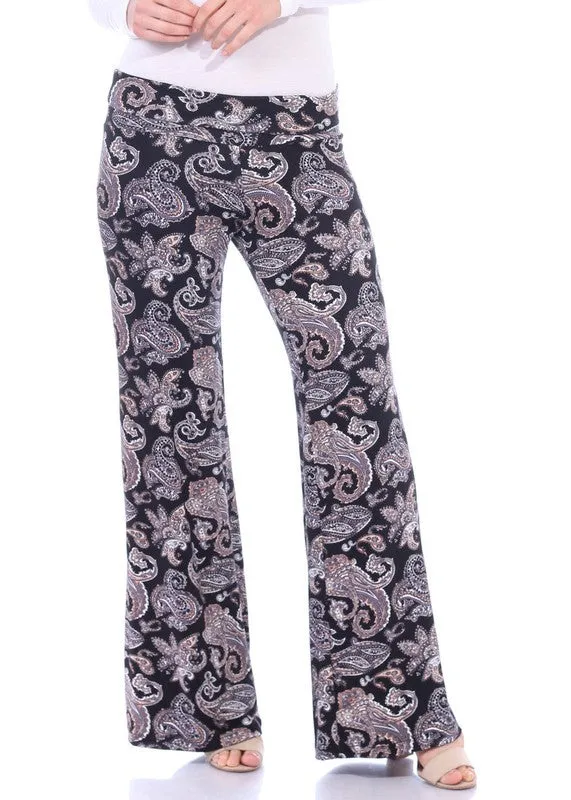 Printed Fold-Over Palazzo Pants
