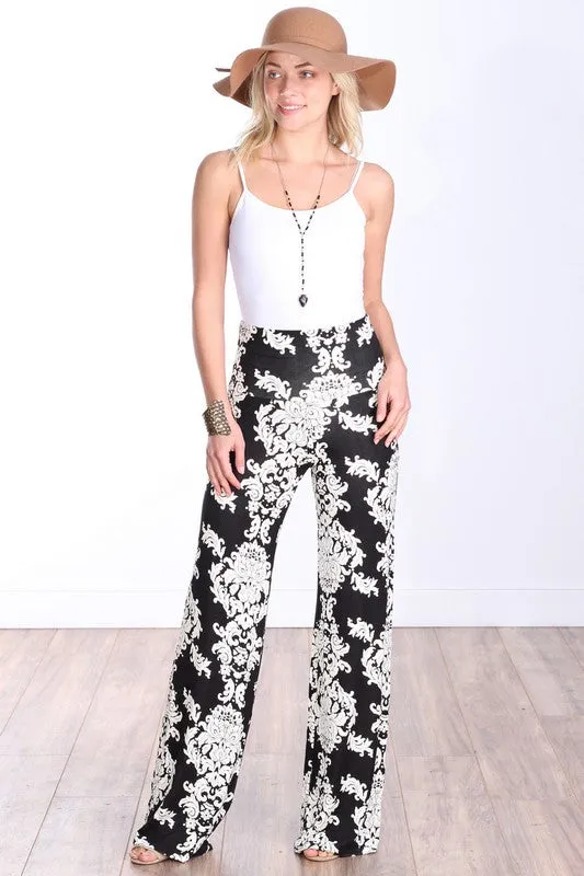 Printed Fold-Over Palazzo Pants