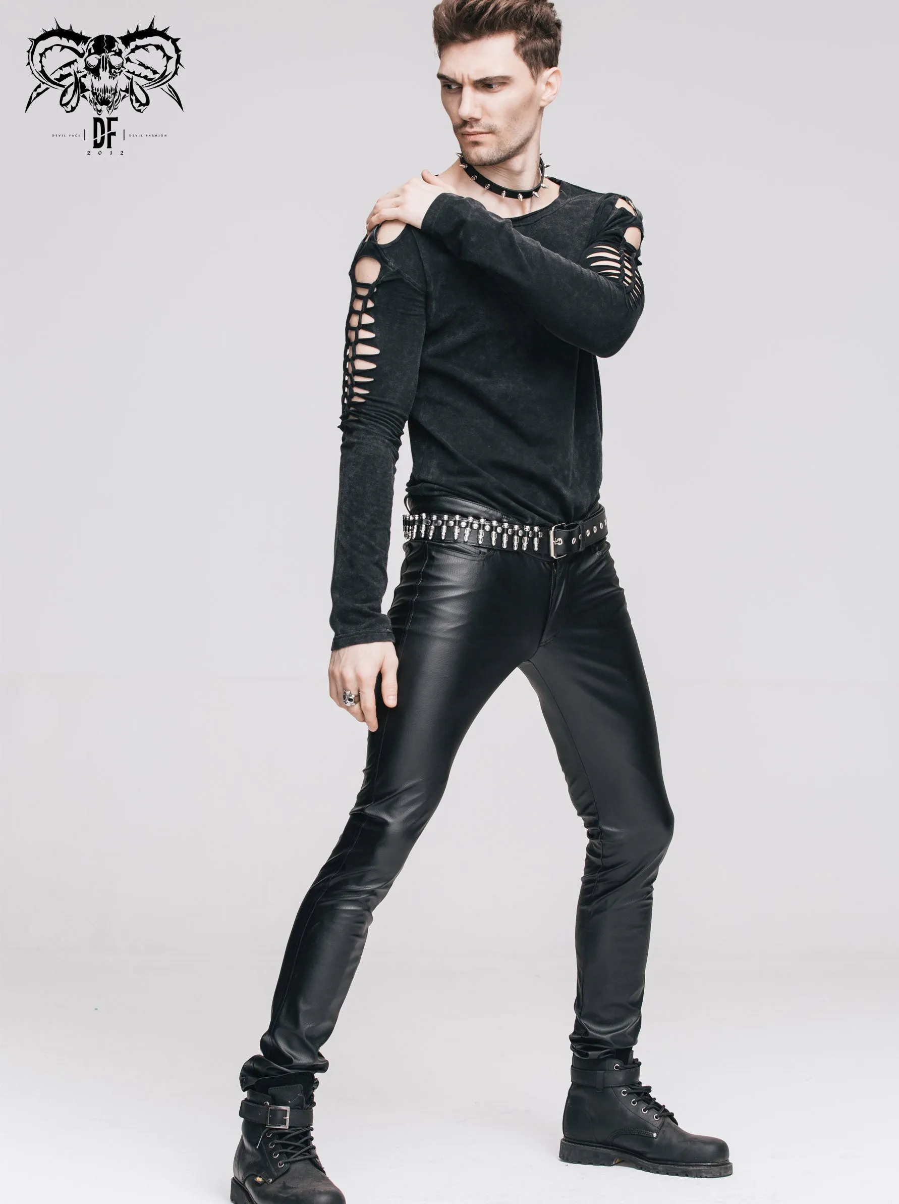 PT022 best seller daily wear men synthetic leather basic model punk tight trousers