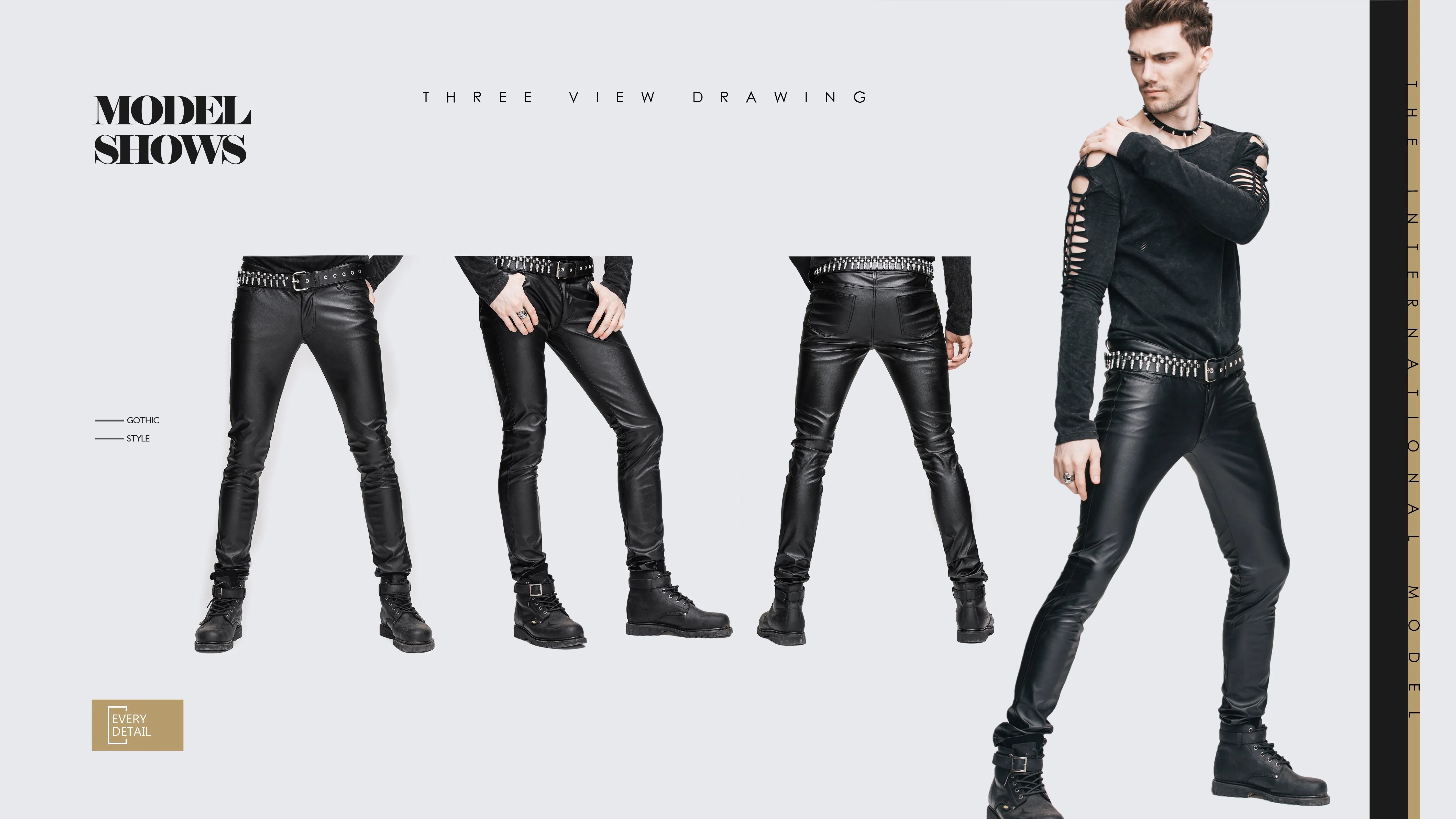 PT022 best seller daily wear men synthetic leather basic model punk tight trousers