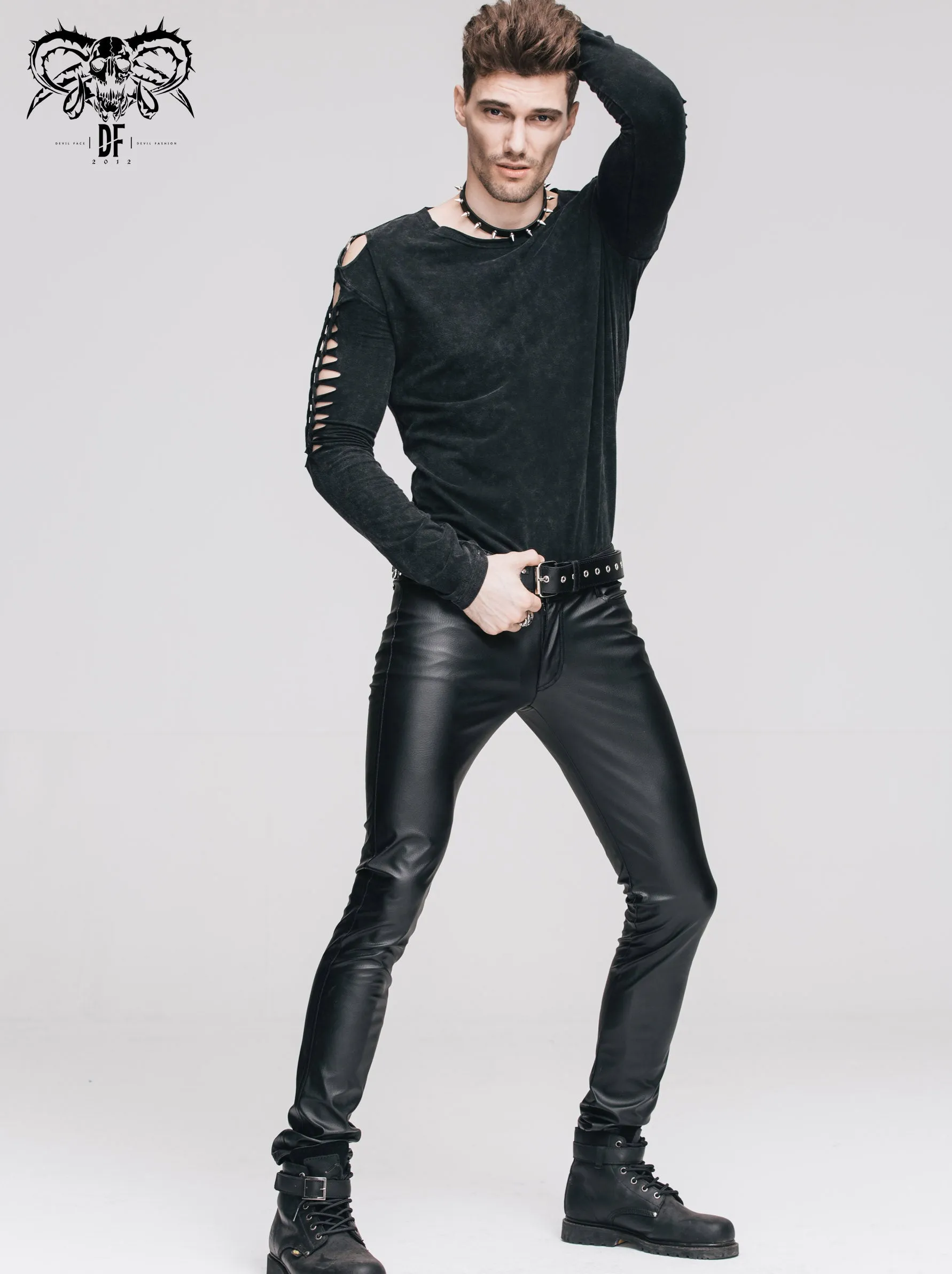 PT022 best seller daily wear men synthetic leather basic model punk tight trousers