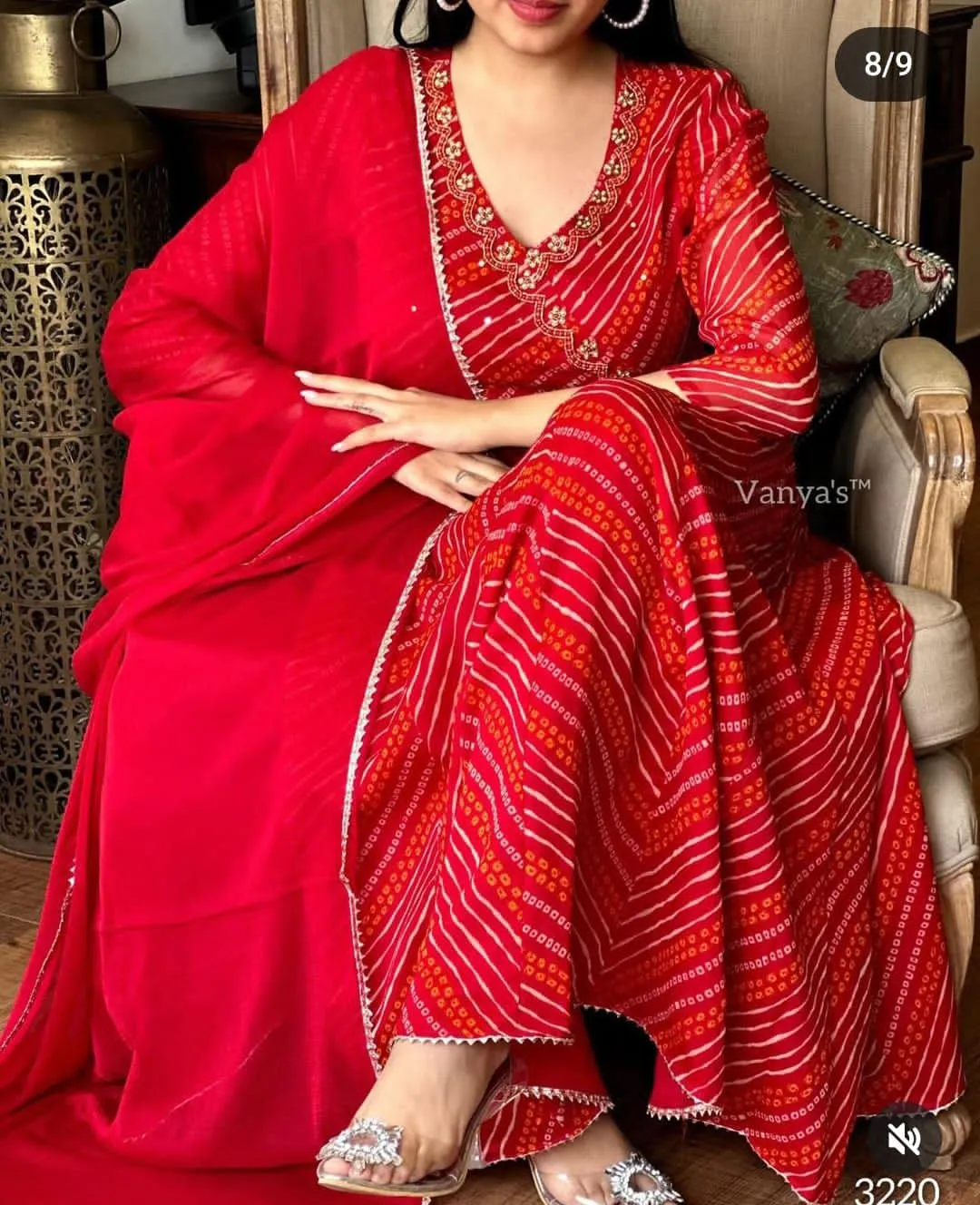 Red Anarkali Kurta with Pant Set