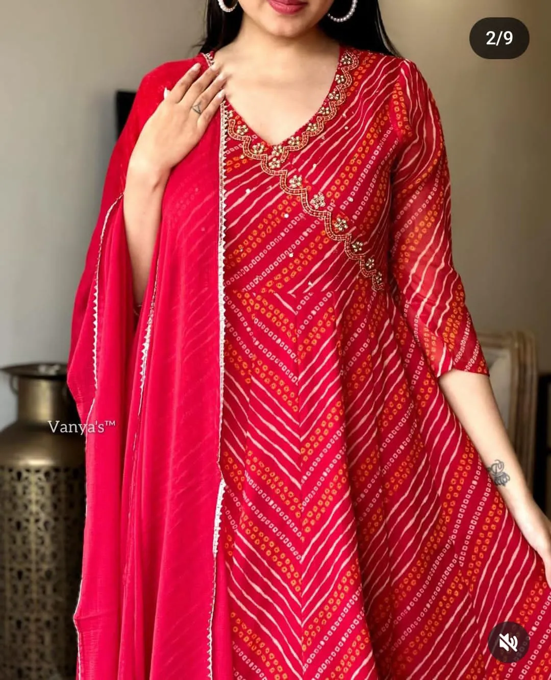 Red Anarkali Kurta with Pant Set