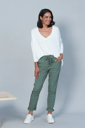 Rhinestone Side Stripe Crinkle Jogger Olive