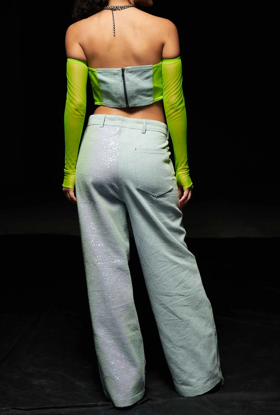 Sequin-Detailed Denim Pants