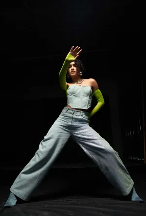 Sequin-Detailed Denim Pants