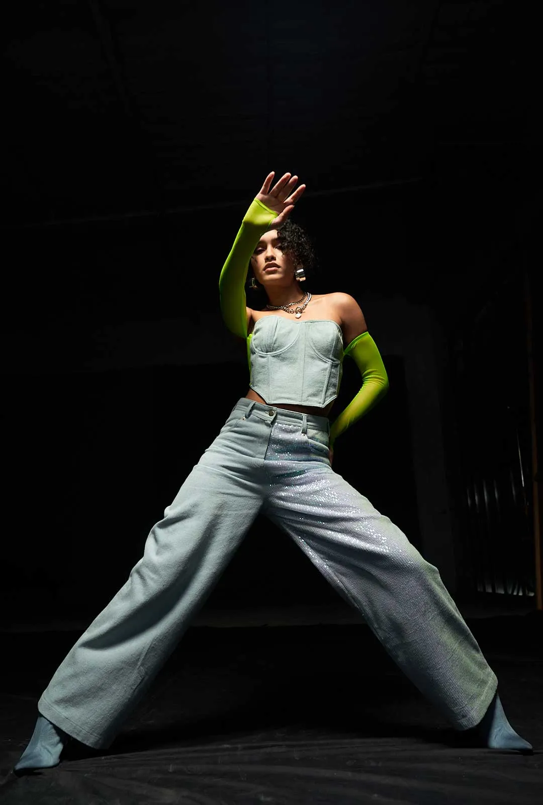 Sequin-Detailed Denim Pants