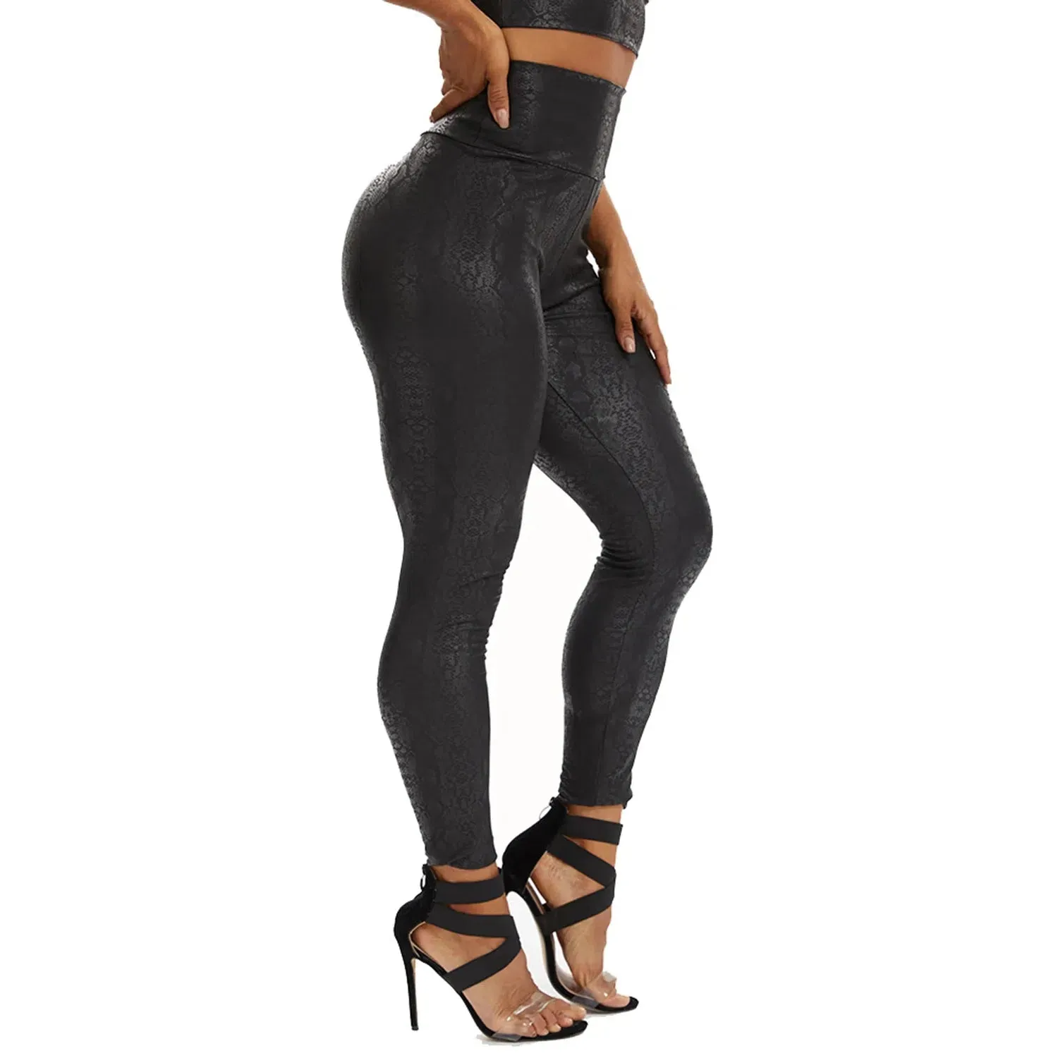 Sexy PU Leather Pants Women High Waist Push Up Leopard Leggings