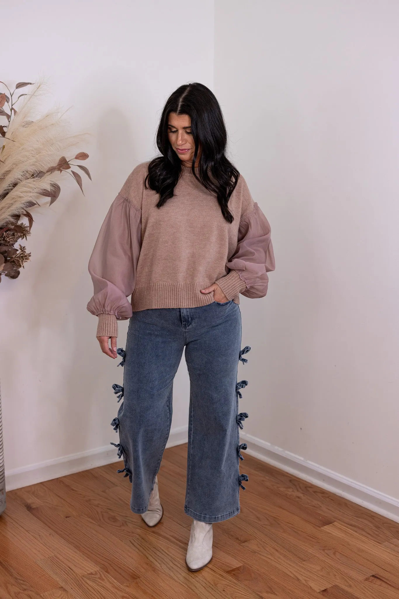 Sheer Elegance Mauve Knit Sweater