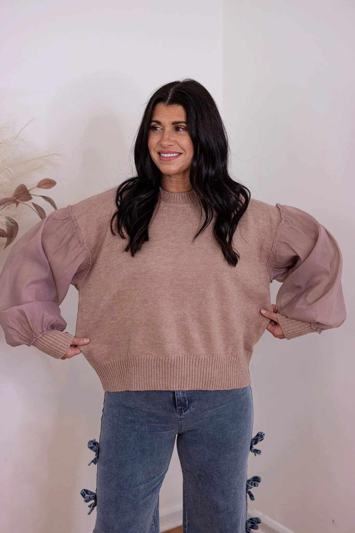 Sheer Elegance Mauve Knit Sweater