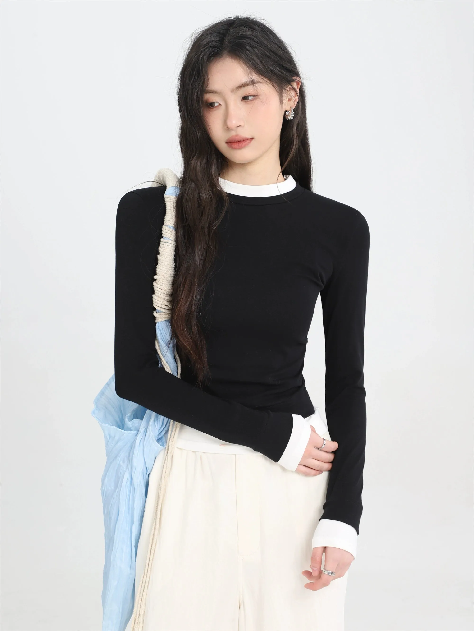 Slim Contrast Trim Long Sleeve Top