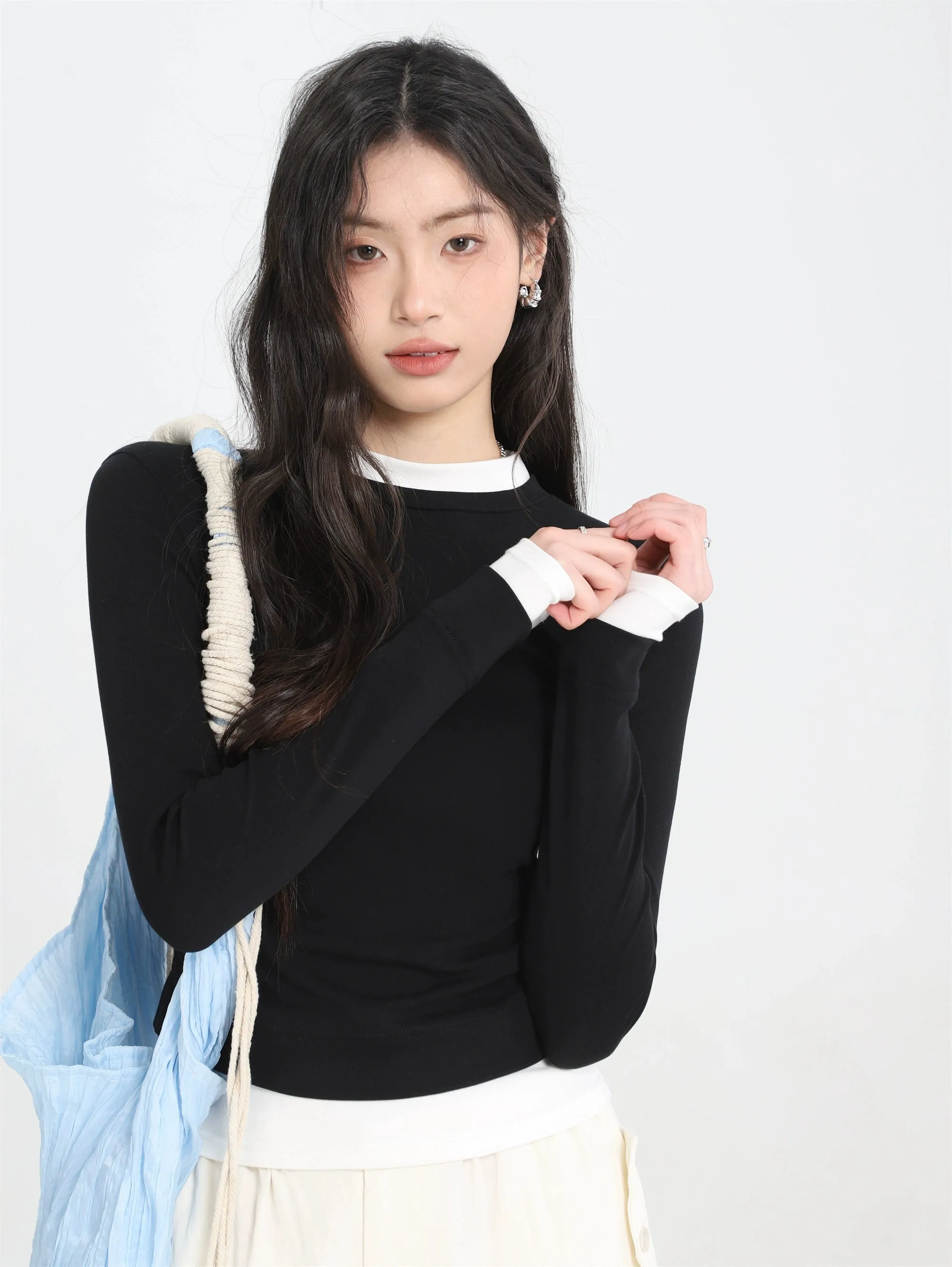 Slim Contrast Trim Long Sleeve Top