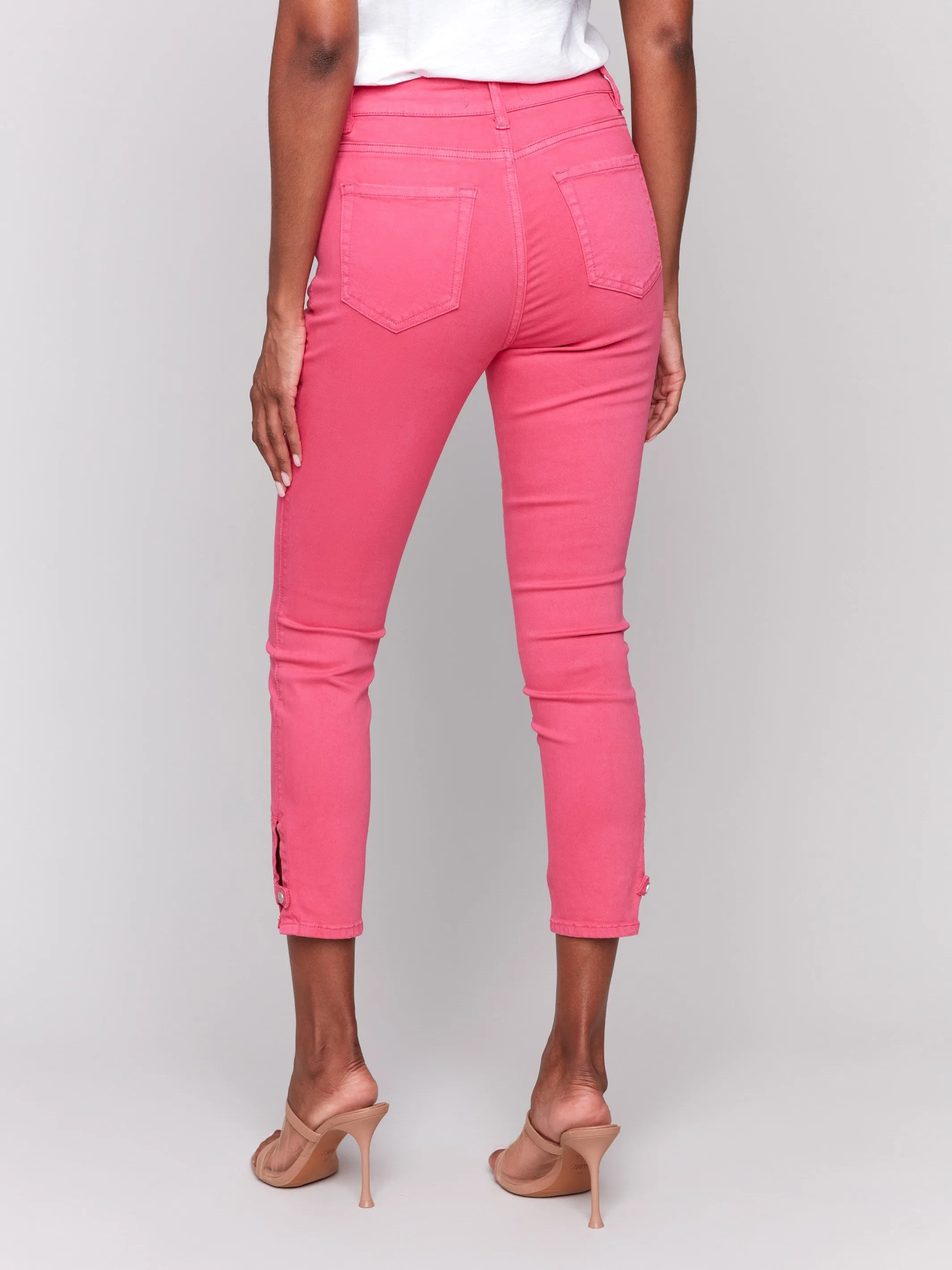 Slim Cropped Twill Pants with Side Mini Tabs - Paradise