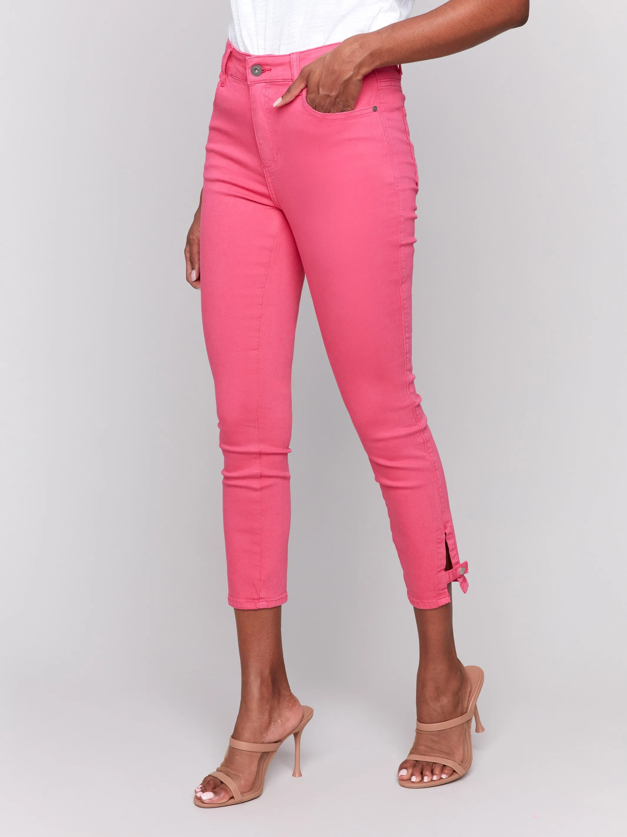 Slim Cropped Twill Pants with Side Mini Tabs - Paradise