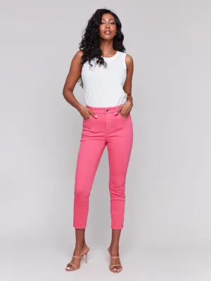 Slim Cropped Twill Pants with Side Mini Tabs - Paradise