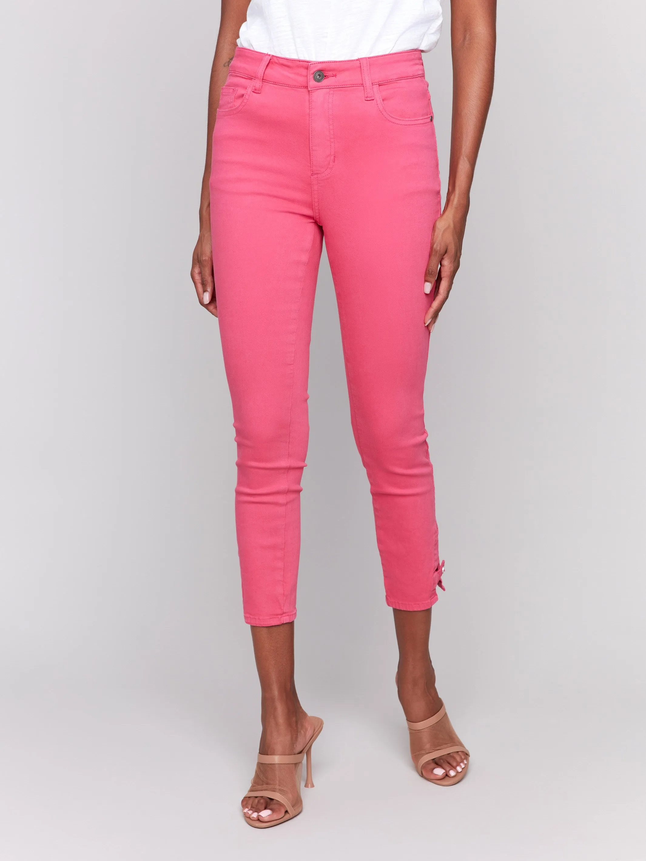 Slim Cropped Twill Pants with Side Mini Tabs - Paradise