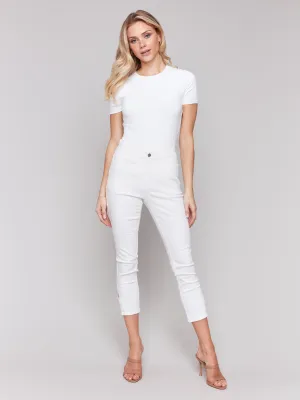 Slim Cropped Twill Pants with Side Mini Tabs - White