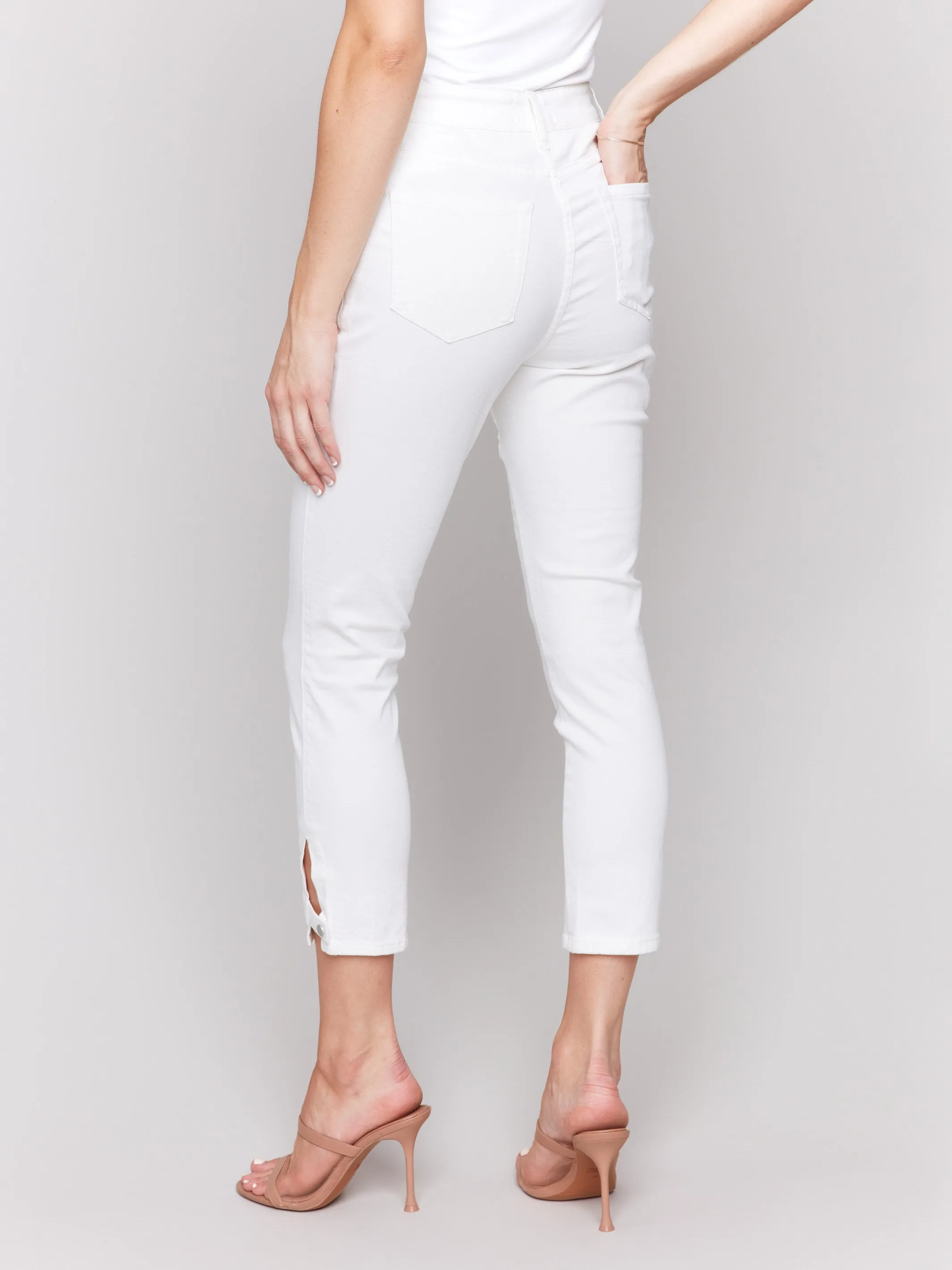 Slim Cropped Twill Pants with Side Mini Tabs - White