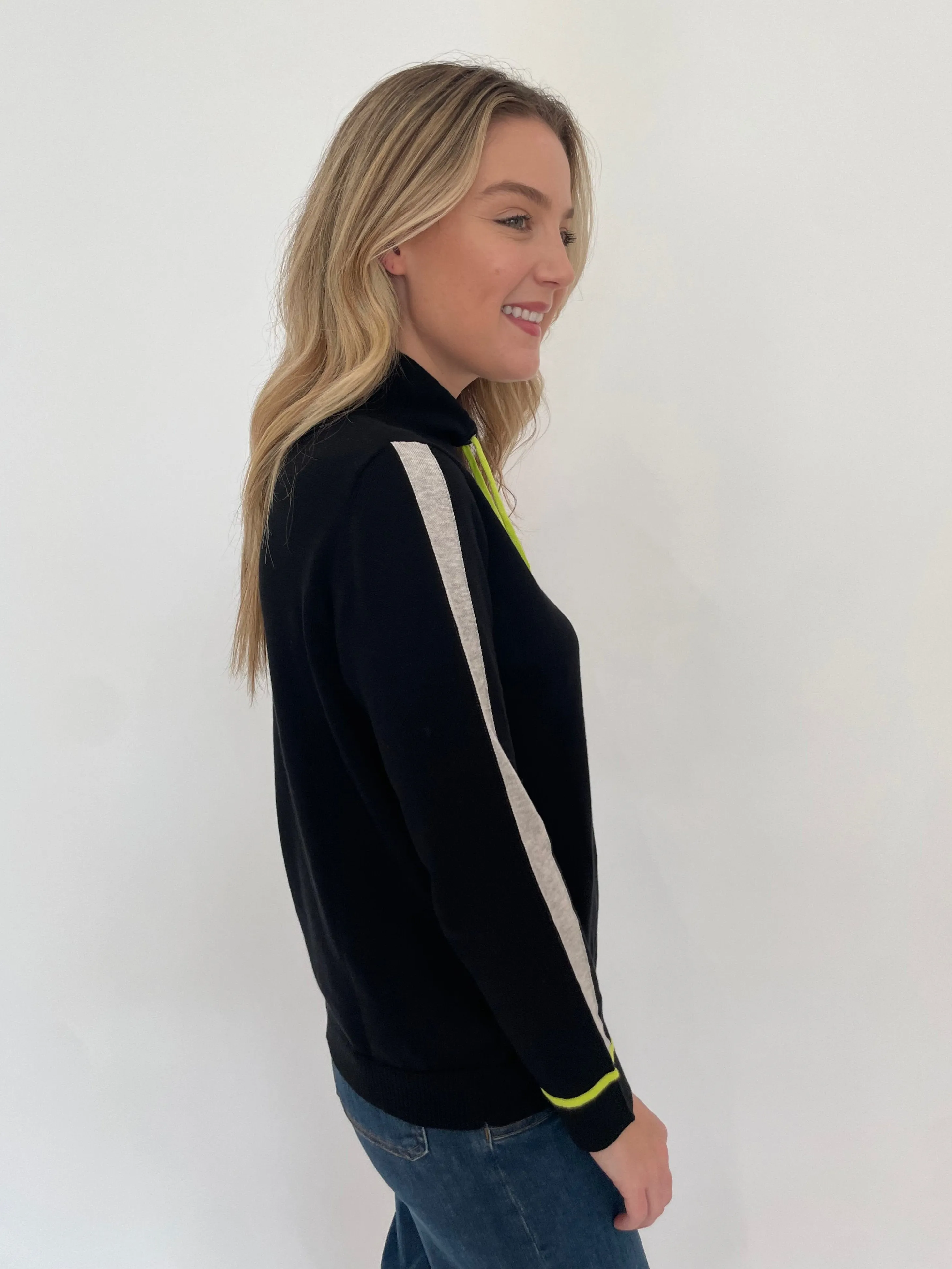 Sporty Pop Funnel Neck Sweater - Black/Lime/Grey