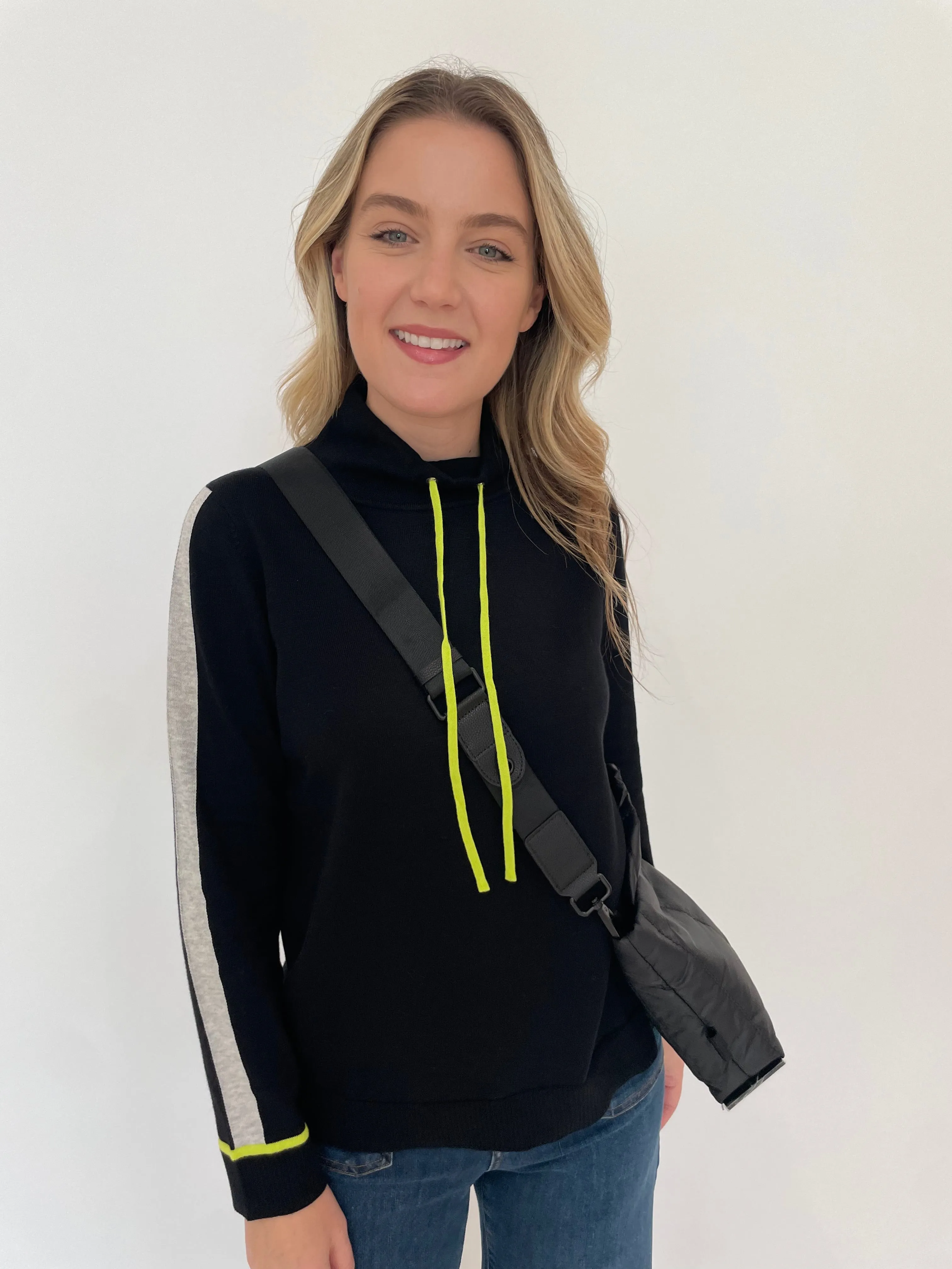 Sporty Pop Funnel Neck Sweater - Black/Lime/Grey