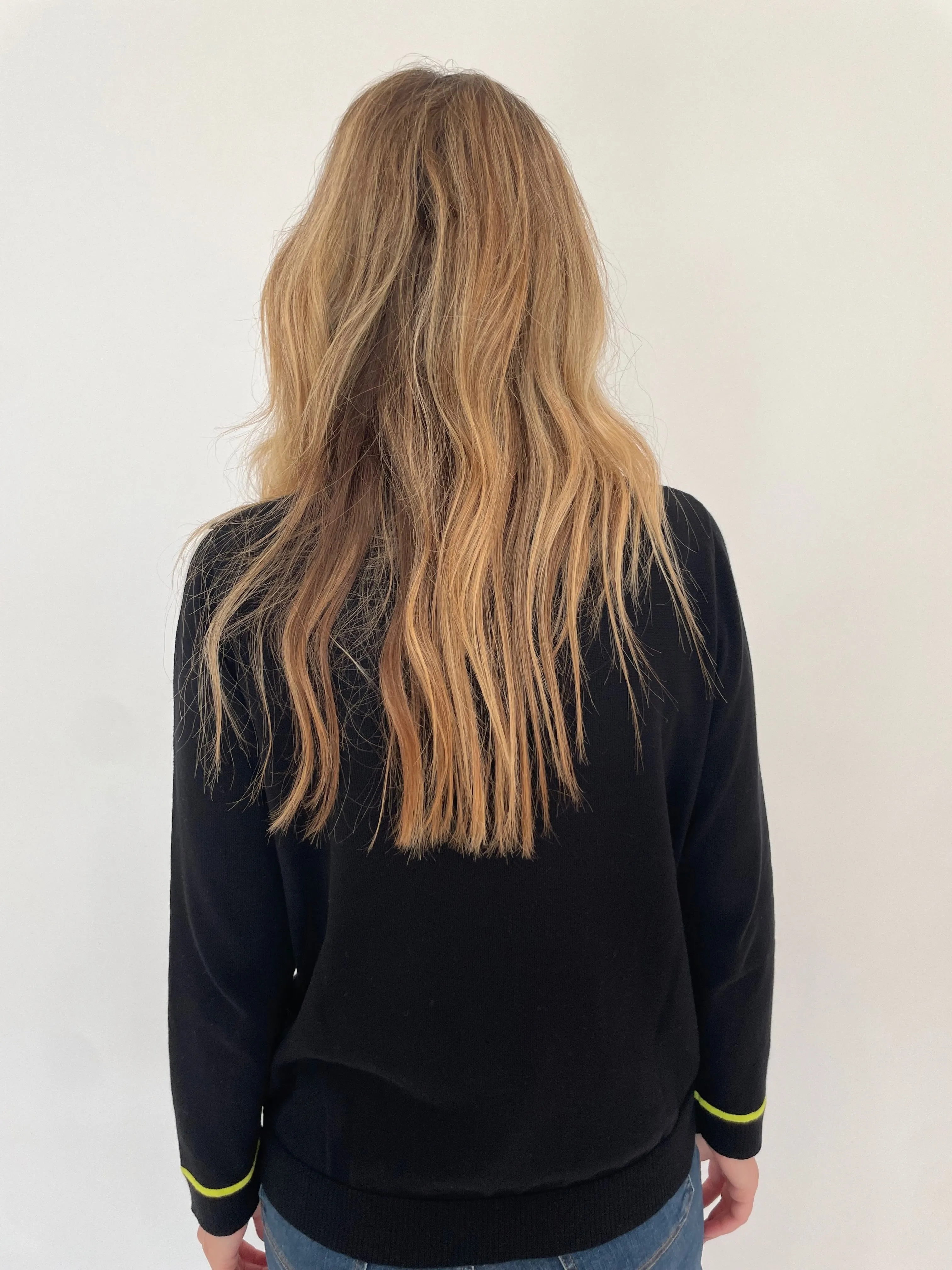 Sporty Pop Funnel Neck Sweater - Black/Lime/Grey