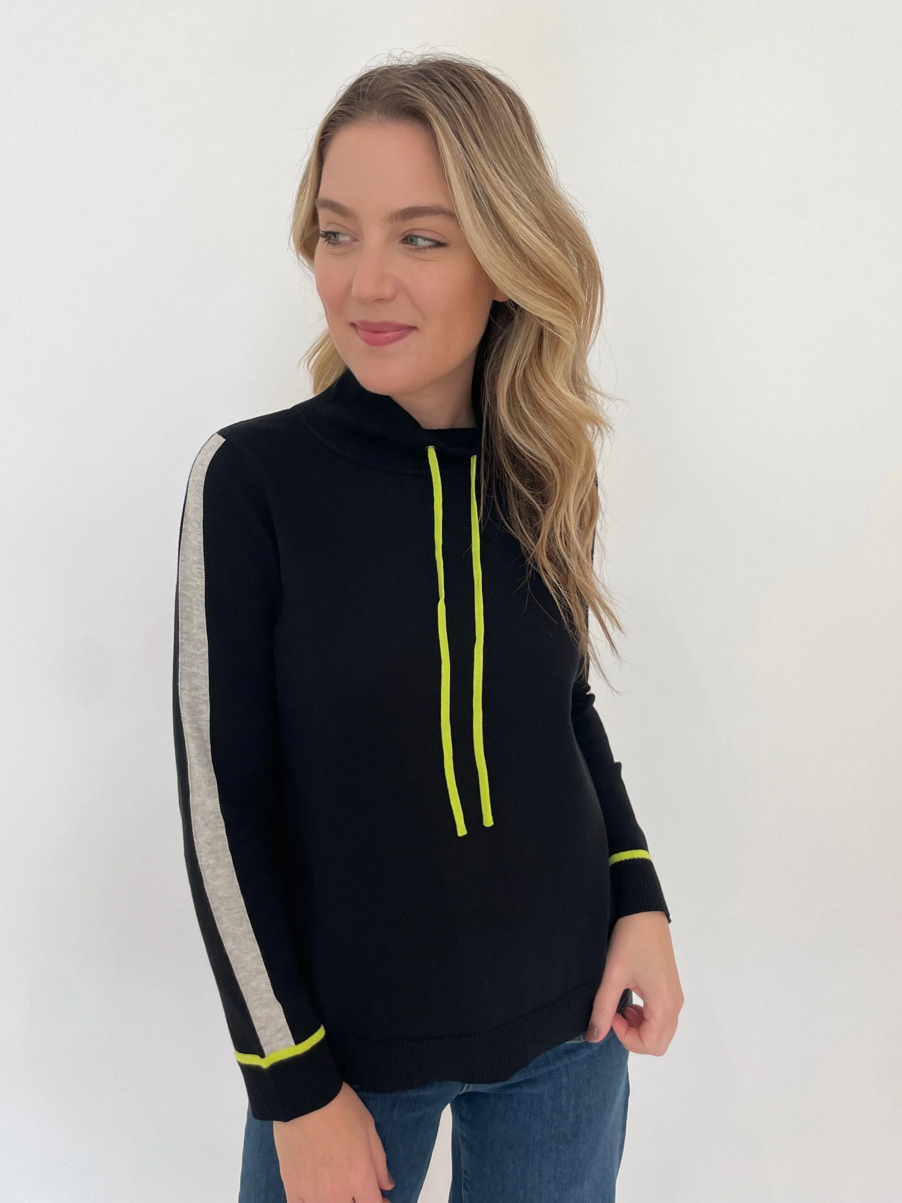 Sporty Pop Funnel Neck Sweater - Black/Lime/Grey