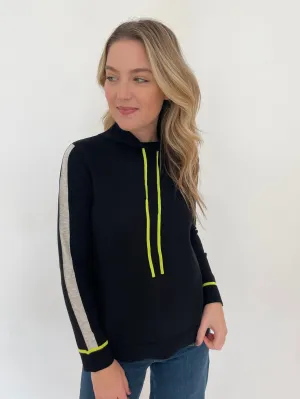Sporty Pop Funnel Neck Sweater - Black/Lime/Grey
