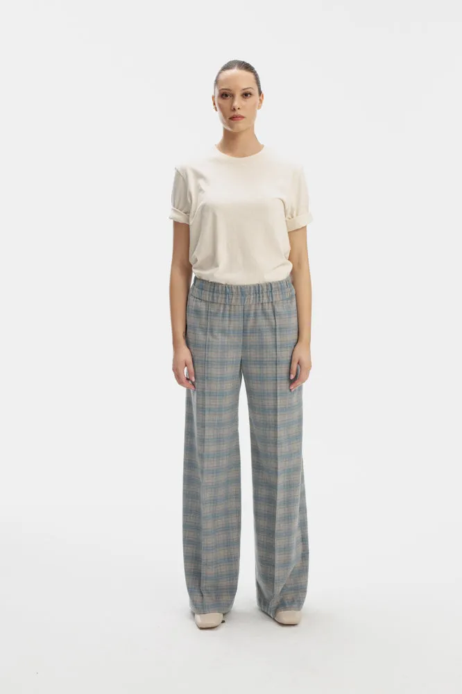 STRAIGHT LEG SKY BLUE TROUSERS IN CHECKS