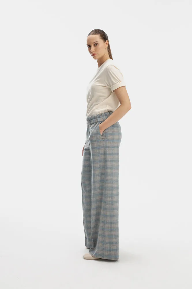 STRAIGHT LEG SKY BLUE TROUSERS IN CHECKS
