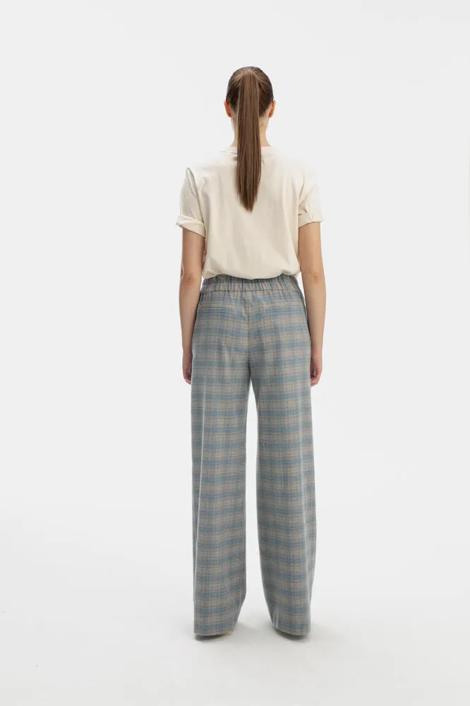 STRAIGHT LEG SKY BLUE TROUSERS IN CHECKS