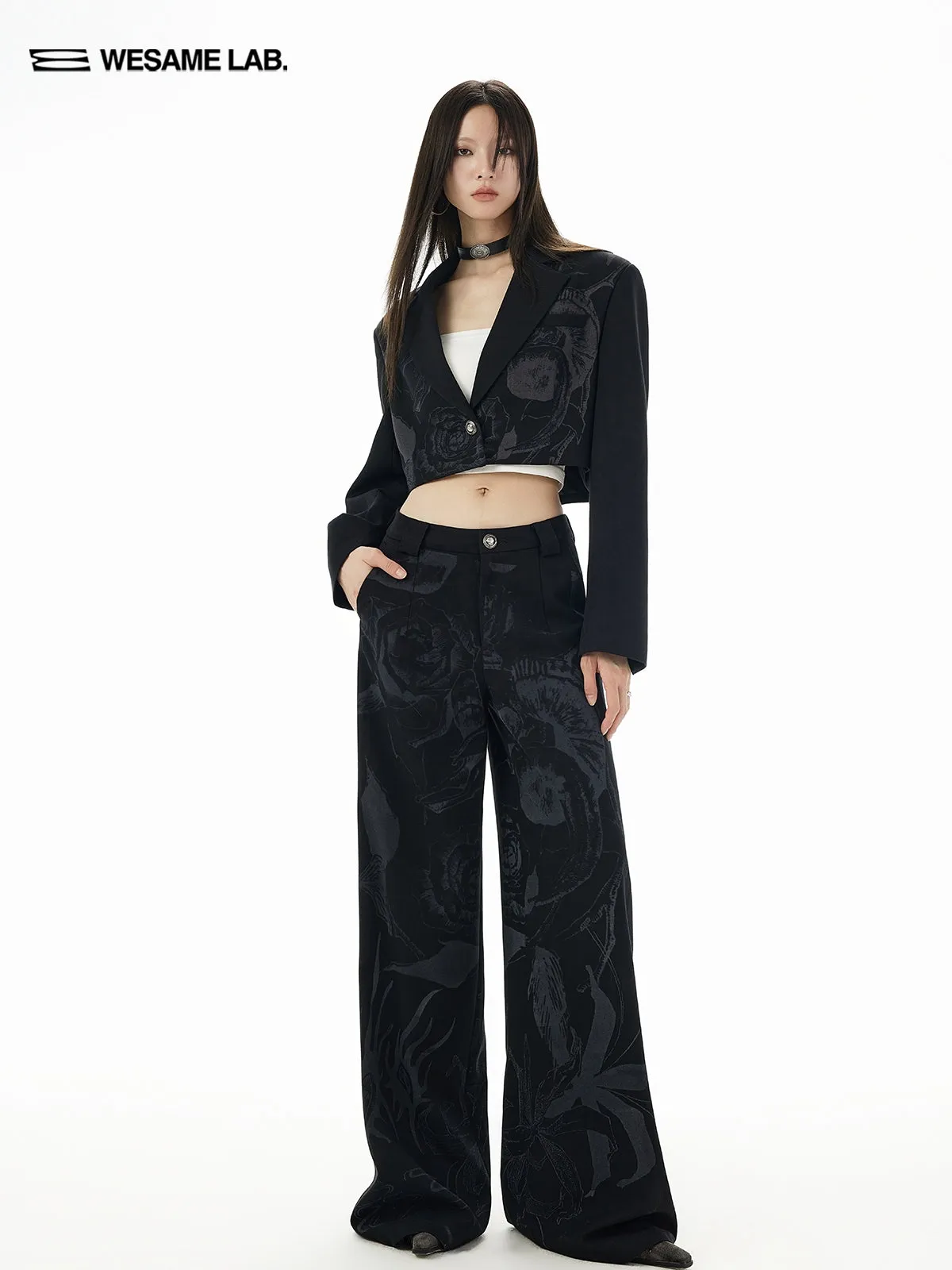 Straight Wide Silhouette Casual Flower Pant