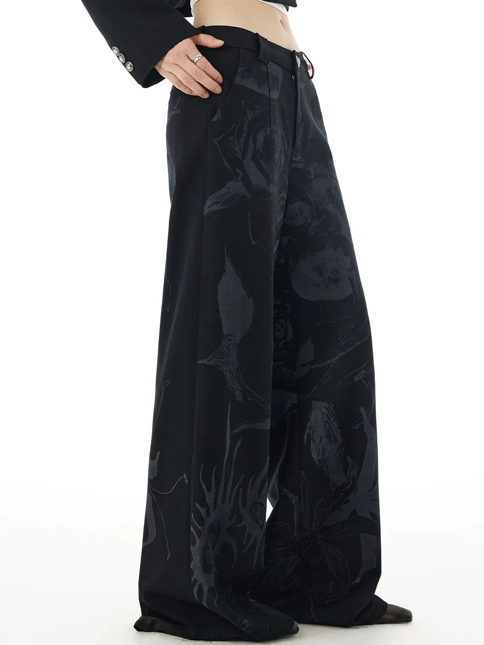 Straight Wide Silhouette Casual Flower Pant