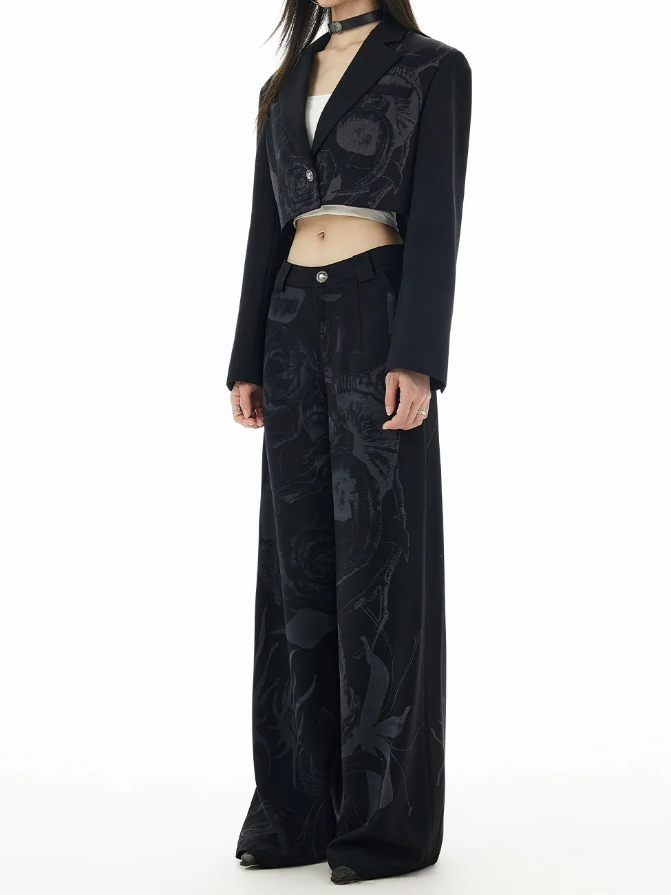 Straight Wide Silhouette Casual Flower Pant