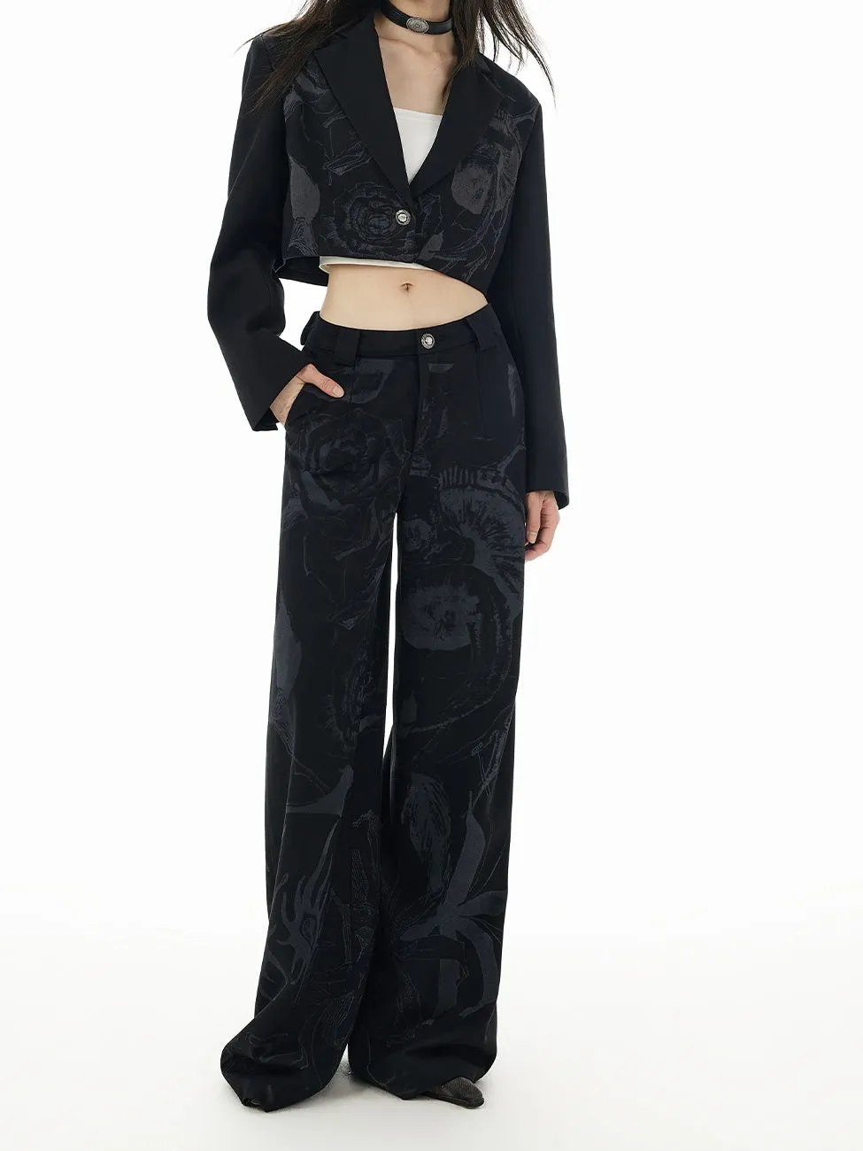 Straight Wide Silhouette Casual Flower Pant
