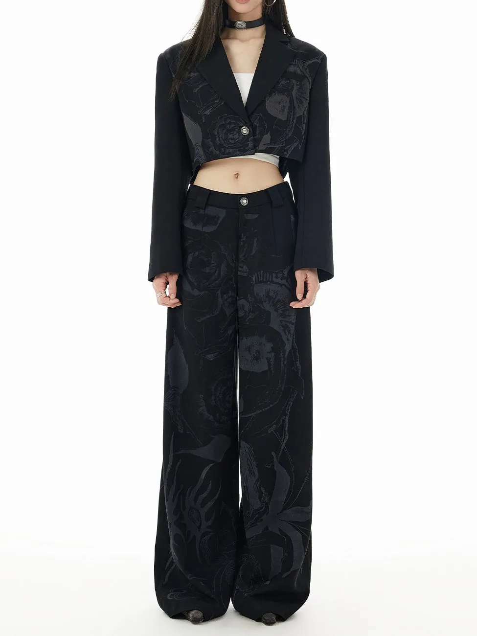 Straight Wide Silhouette Casual Flower Pant