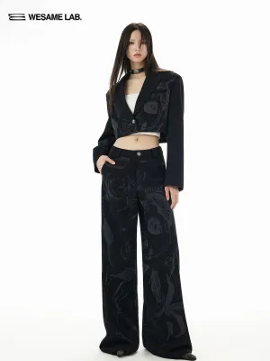 Straight Wide Silhouette Casual Flower Pant