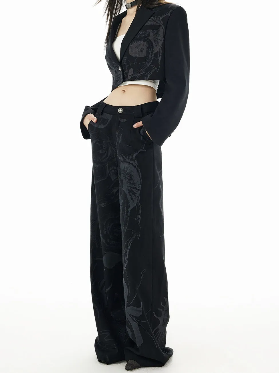Straight Wide Silhouette Casual Flower Pant
