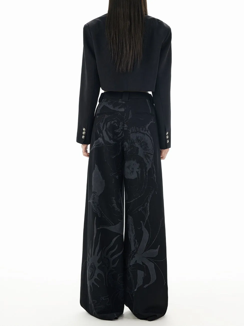 Straight Wide Silhouette Casual Flower Pant
