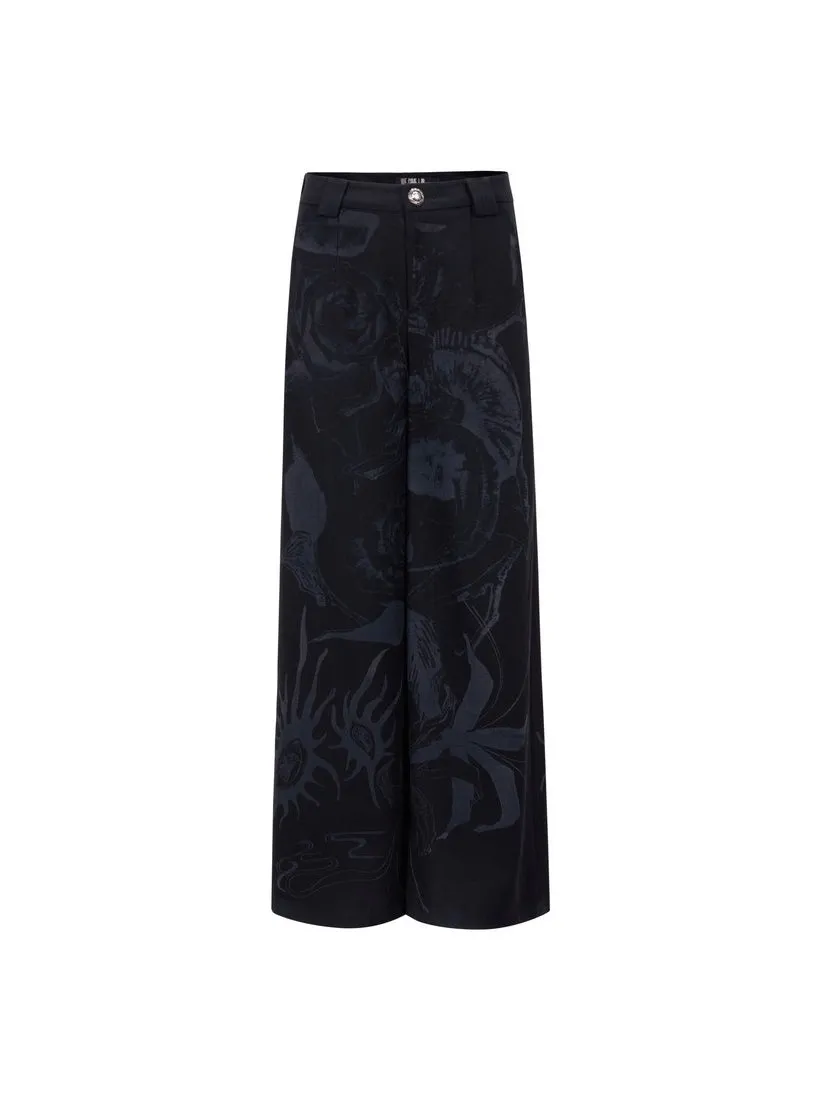 Straight Wide Silhouette Casual Flower Pant