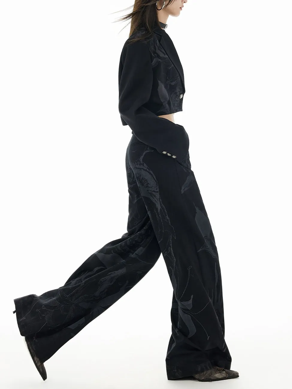 Straight Wide Silhouette Casual Flower Pant