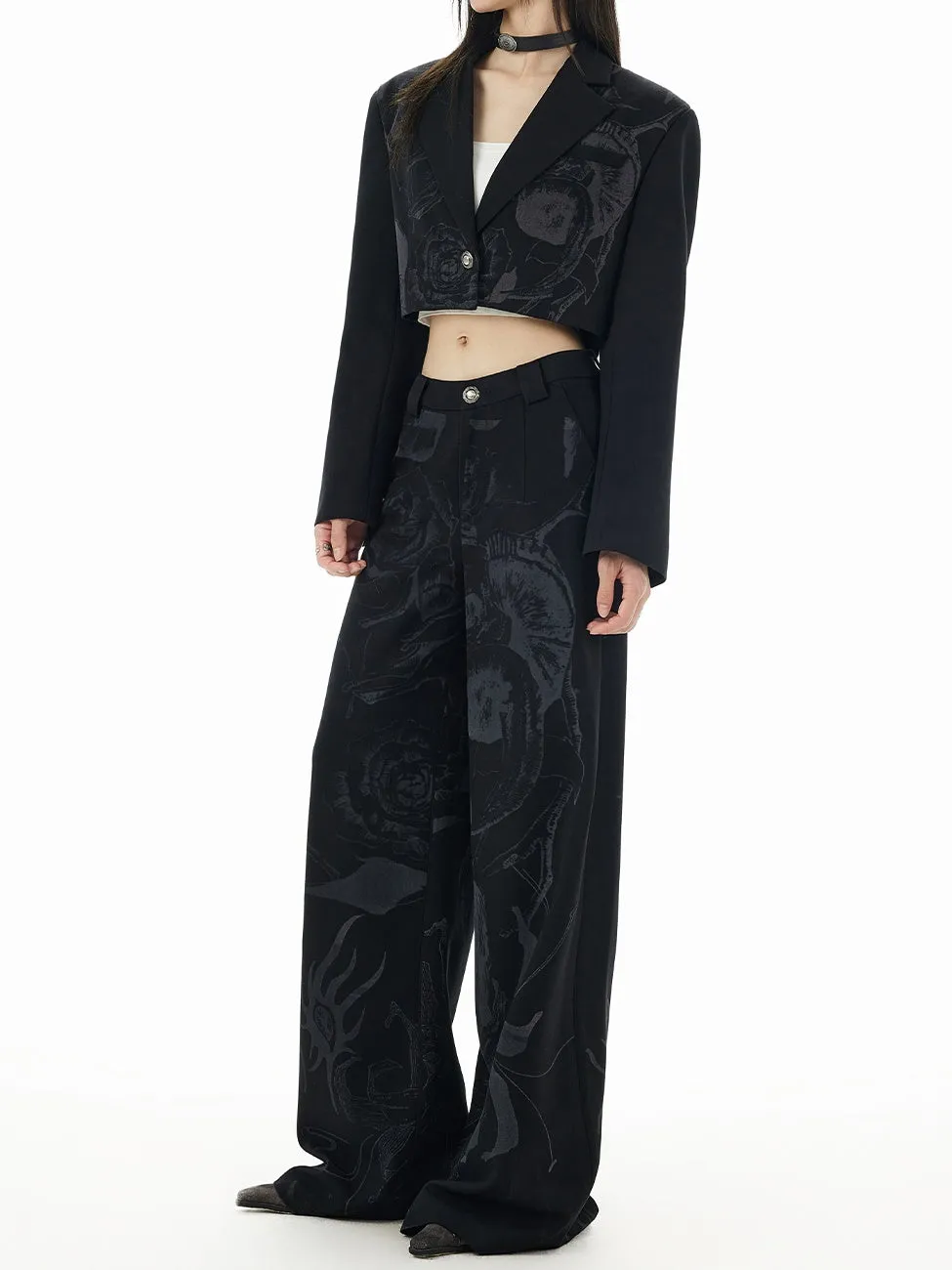 Straight Wide Silhouette Casual Flower Pant