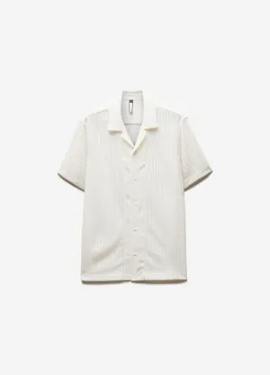 Striped Open Knit Short Sleeve Shirt Natural