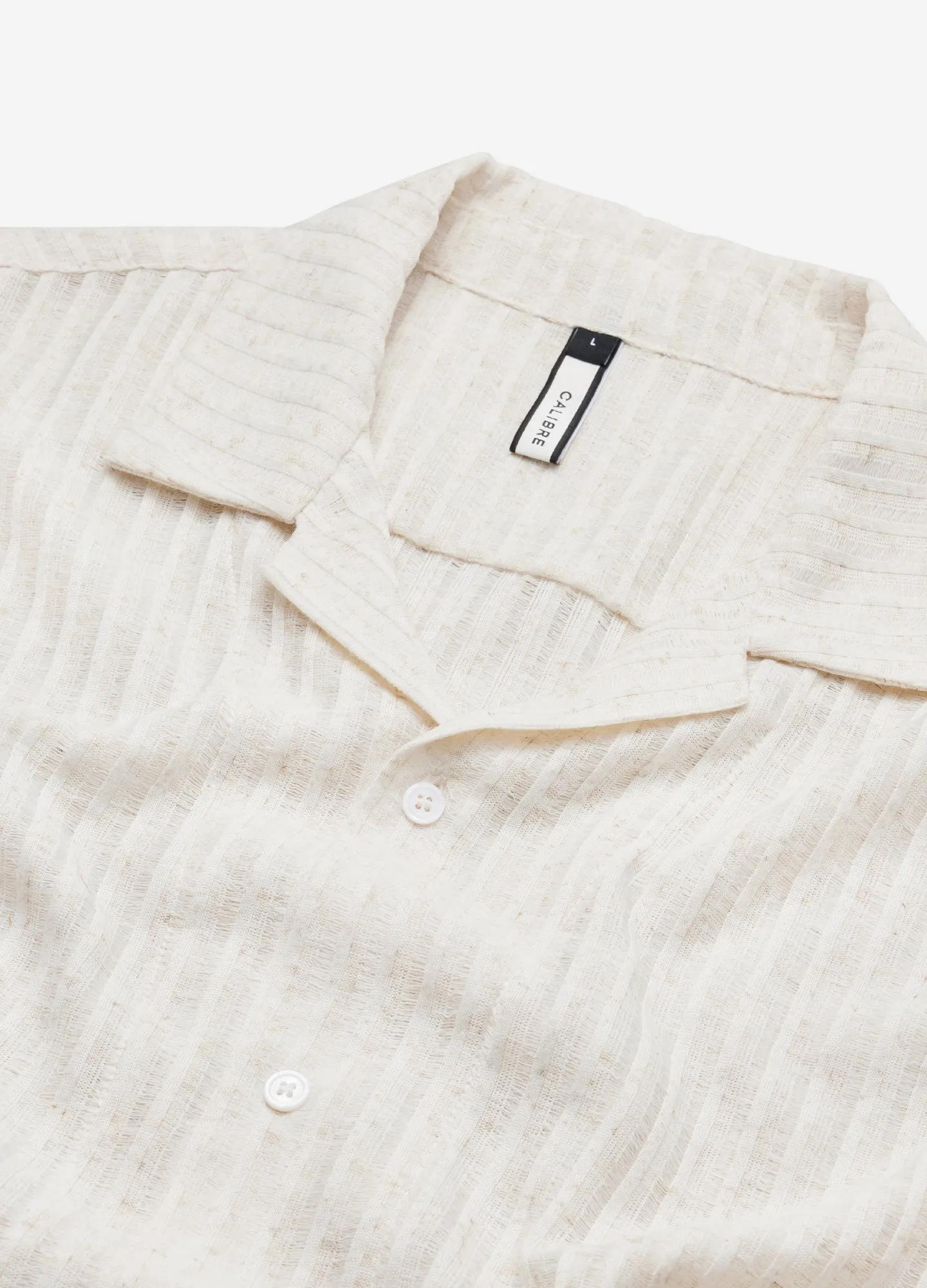 Striped Open Knit Short Sleeve Shirt Natural