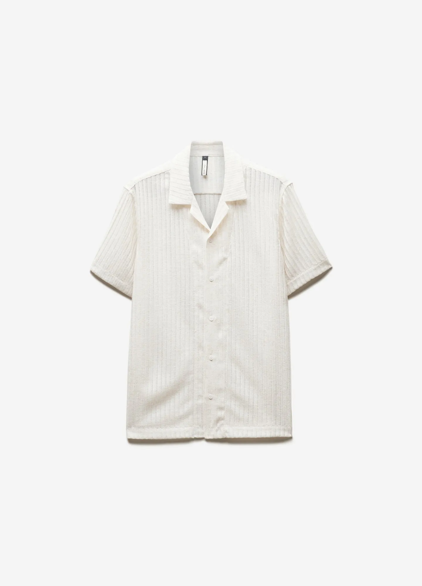 Striped Open Knit Short Sleeve Shirt Natural