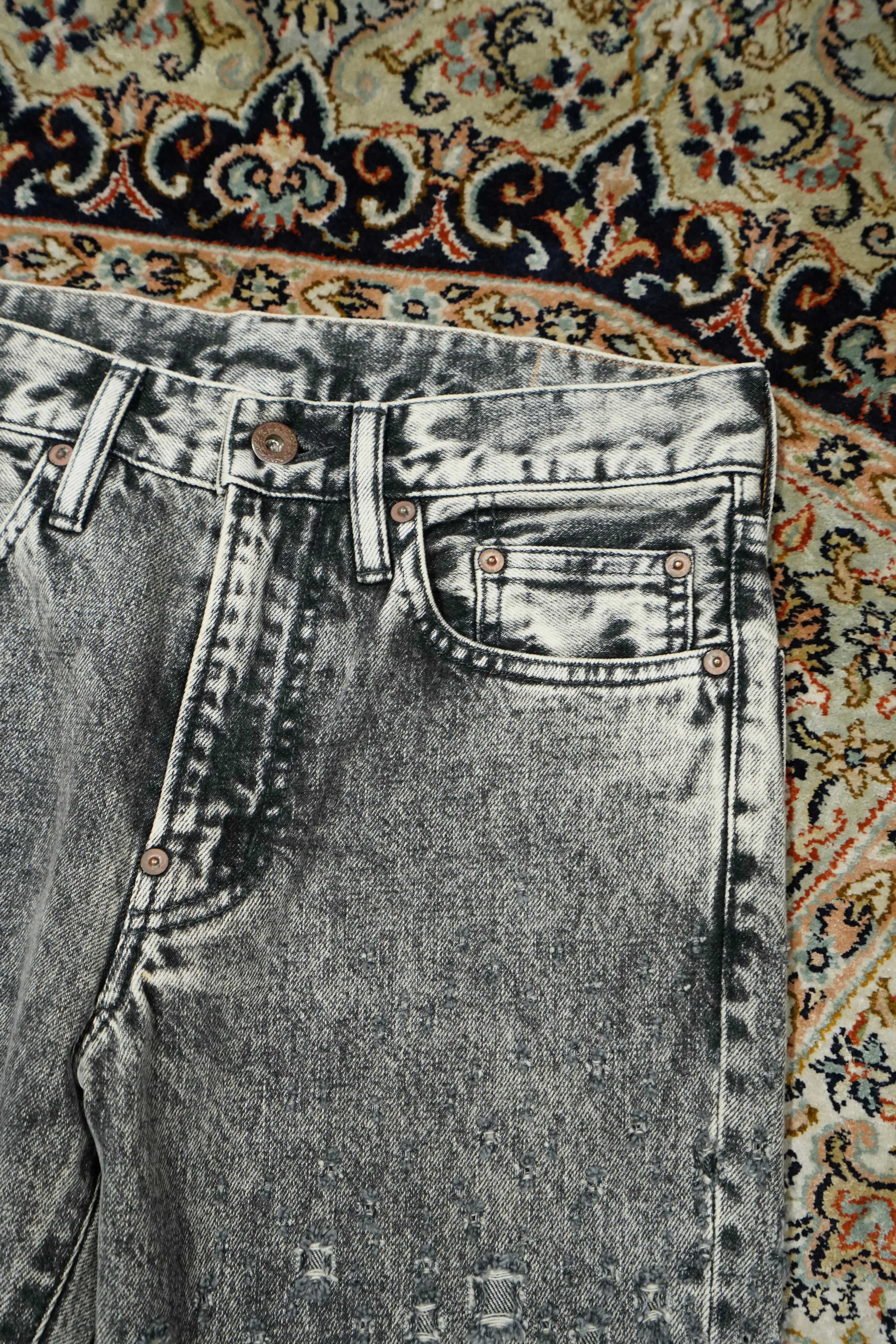 SUGARHILL CRASHED BLACK MODERN DENIM FLARED TROUSERS (FADED BLACK)