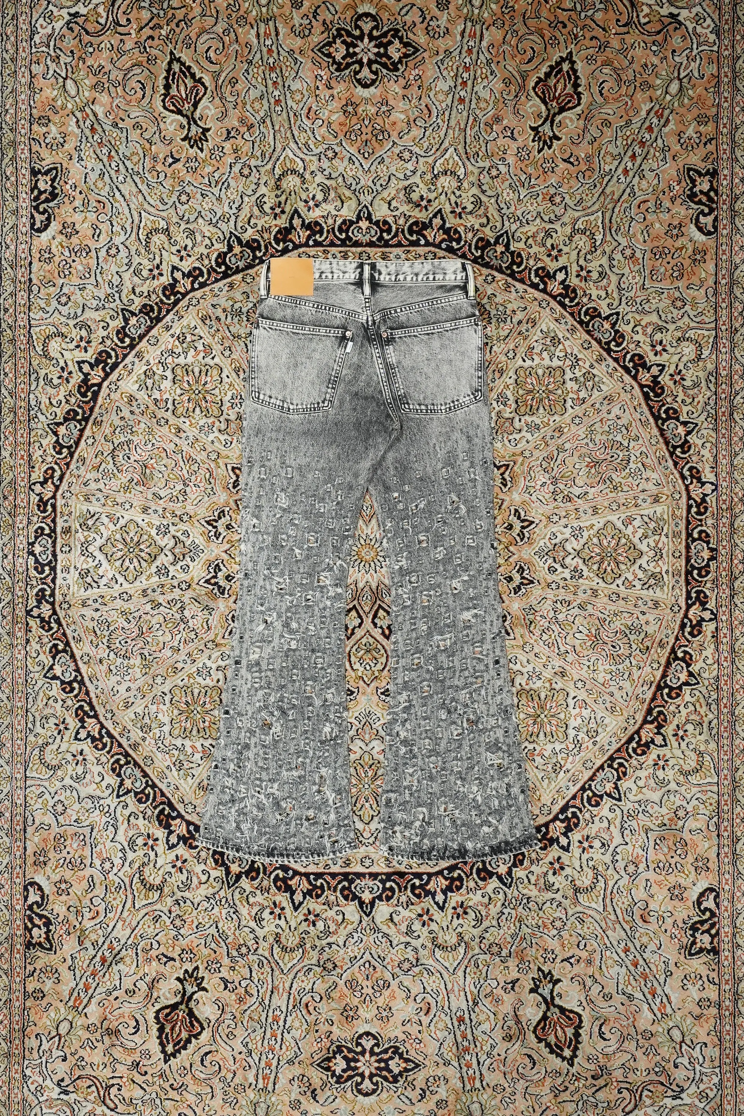 SUGARHILL CRASHED BLACK MODERN DENIM FLARED TROUSERS (FADED BLACK)