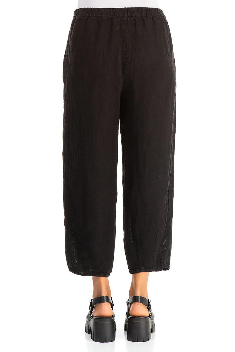 Tapered Black Mélange Linen Trousers