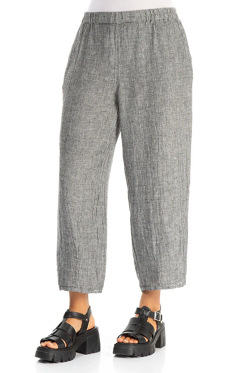 Tapered Grey Mélange Linen Trousers