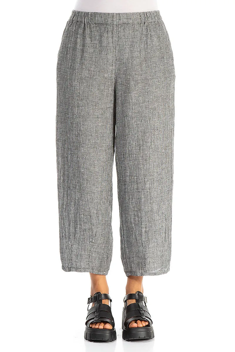 Tapered Grey Mélange Linen Trousers